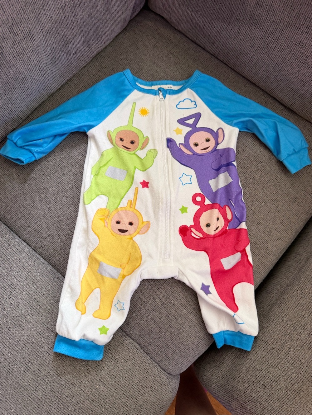 Classic Kids One-Piece Teletubbies Romper - Blue Sleeves, Multicolor